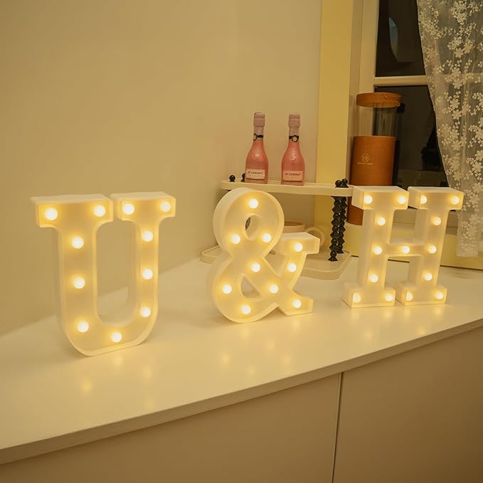Foaky LED Letter Lights Sign Marquee Light Up Letters Sign for Night Light Wedding/Birthday Party Battery Powered Christmas Lamp Home Bar Decoration(&)