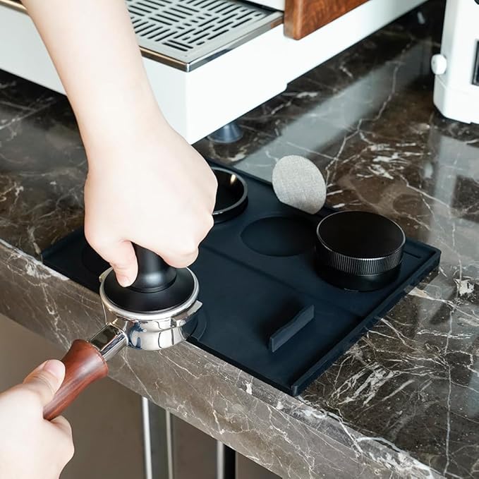 Espresso Tamping Mat - Espresso Tamping Station Food Grade Silicone Coffee Tamper Mat Espresso Accessory for Baristas Home Kitchen Bar Coffee Shop 9.84Inch x 7.87Inch (Black)