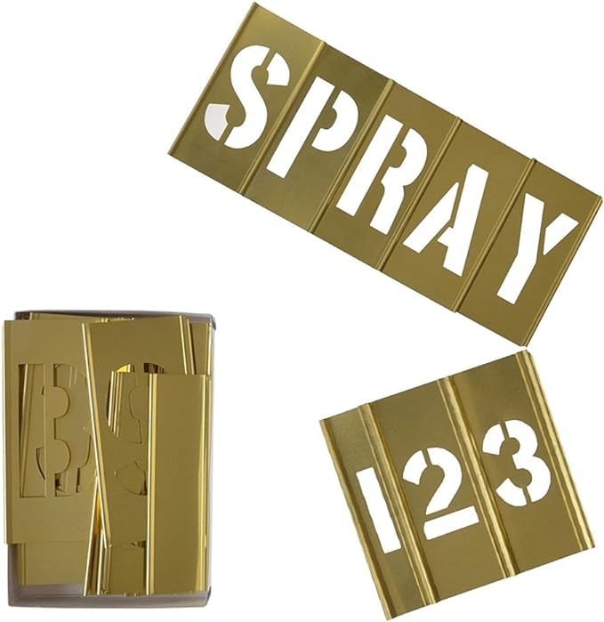 Deezio 4 Inch Brass Interlocking Stencil Set of Numbers and Letters Kit - 46 Piece Set