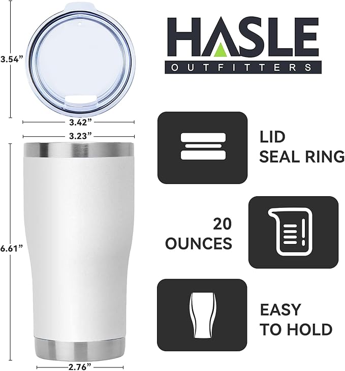 HASLE OUTFITTERS 20 oz Tumbler Bulk, Stainless Steel Tumblers with Lid, Vacuum Insulated Tumbler, Double Wall Powder Coated Cup, coffee mugs, White, 1 Pack