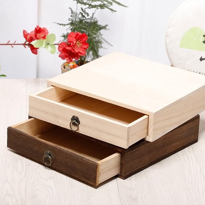 Zerodeko Wooden Tea Box Drawer, Vintage Tea Storage Box Holder, Coffee Sugar Bag Container for Home Office Packet Accessories