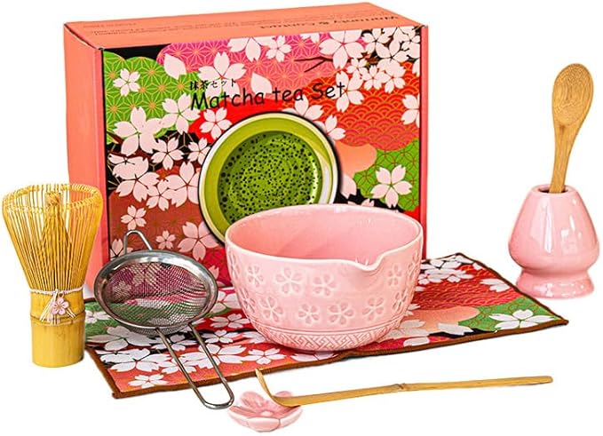 8 PCS Matcha Whisk Set, Ceramic Matcha Set, Includes Bowl, Matcha Whisk Holder Matcha Bamboo Whisk, Scoop, Sifter, Unique Gift for Matcha Lovers (A)