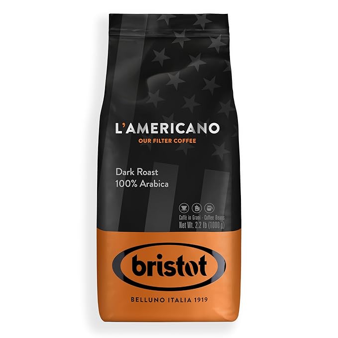 Bristot L’Americano Italian Coffee Beans – 100% Arabica Dark Roast Filter Coffee – Bold & Aromatic Flavor – 2.2 lb (1 kg)