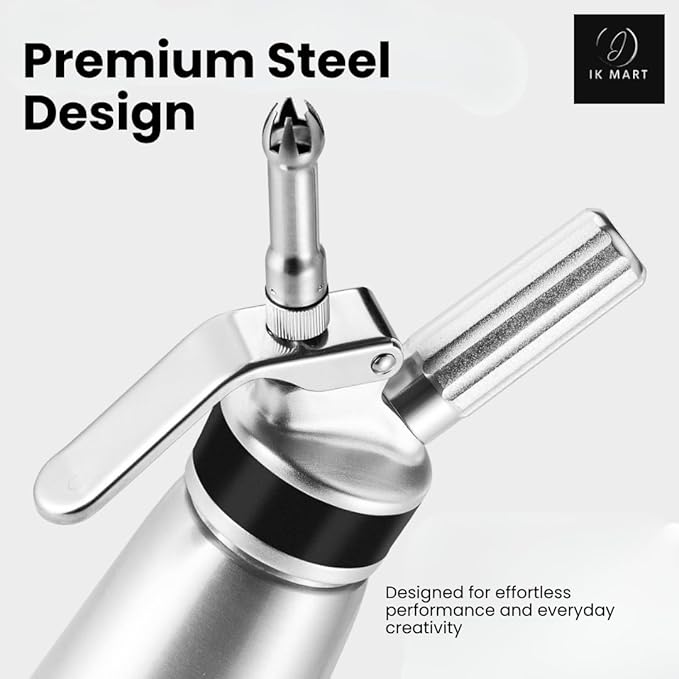 Professional Whipped Cream Dispenser – Aluminum Cream Whipper with 3 Nozzles – Heavy-Duty Dessert Topping Maker for Whipped Cream, Mousses, and Sauces – Ideal for Home or Commercial Use