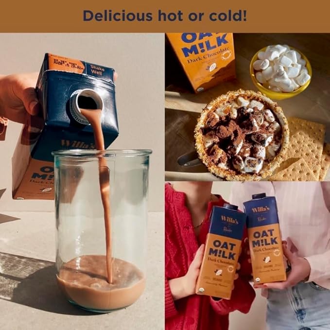 Willa's Organic Oat Milk - Chocolate Unsweetened Cacao Oatmilk, Non-GMO, Shelf Stable, Low Sugar, Non-Dairy Milk, Made from Whole Grain Oats, No Oil, No Gums, 32oz, Pack of 1