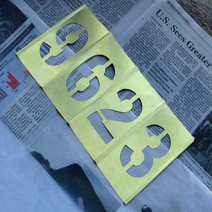 Deezio Curb Stencil Kit for Address Painting, 4 inch Brass Interlocking Numbers Stencils - 15 Piece Set