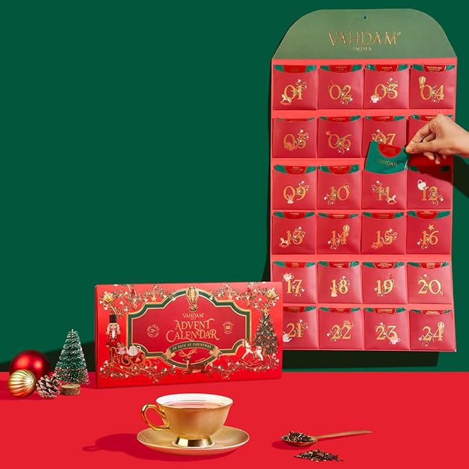 Limited Edition - Advent Calendar 2025 Folding Gift Box | 24 Unique Loose Leaf Teas - Holiday Gift Pack | Christmas Advent Calendar 2025 for Adults, Advent Calendar 2025 Adult Women and Men | VAHDAM