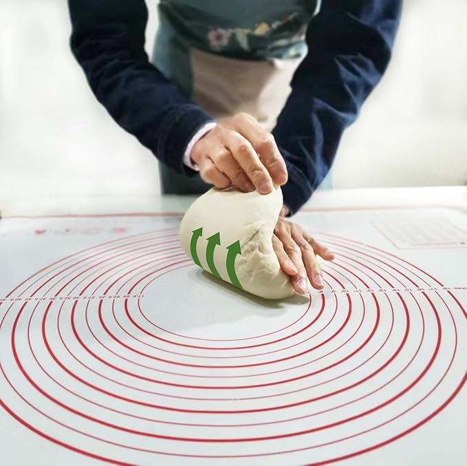 Yansumi silicone pastry non stick baking mat with measurement fondant mat with three sizes for silicone baking mat, counter mat, dough rolling mat,fondant/pie crust mat. (XXL, 32"L x 24"W,Red)
