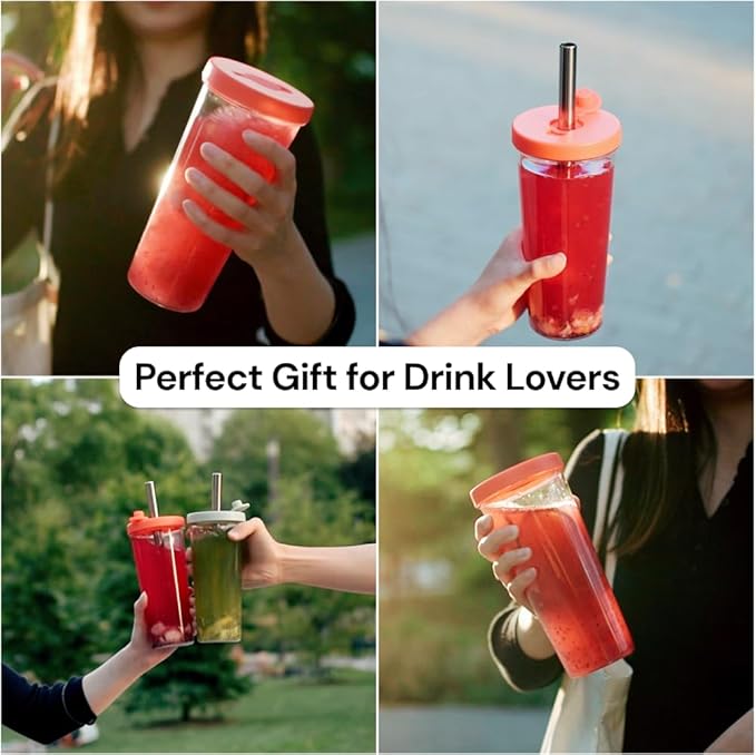 Dodoko Reusable 24 oz Bubble Tea Cup with Lid and Straw - Iced Coffee Cup - Smoothie Tumbler to Go - Breeze Blue
