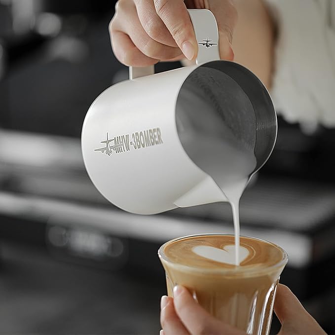 MHW-3BOMBER Milk Frothing Pitcher, 16oz/450ml Milk Frother Cup for Barista, SUS304 Stainless Steel Espresso Steaming Pitchers for Latte Art/Cappuccino/Coffee/Milk, P3028W-OS