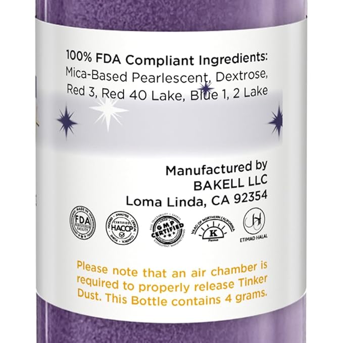 Bakell - Deep Purple Tinker Dust (4g, 1x Mini Spray Pump) Edible Glitter for Food, Desserts, and Beverages!