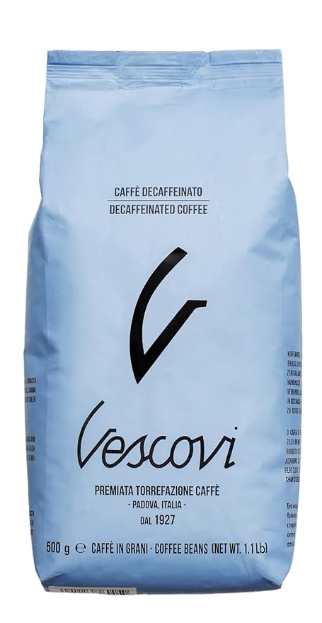 V Vescovi Decaf Espresso Beans – Smooth & Balanced, Medium Roast, Roasted in Italy, 1.1 lb (500g)