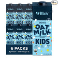 Willa's Organic Kid's Oat Milk Unsweetened with 8g Protein & 240g Calcium, Plant-Based Milk for Kids, Dairy-Free, Low Sugar, 2g Fiber – 32 oz, 6 Pack