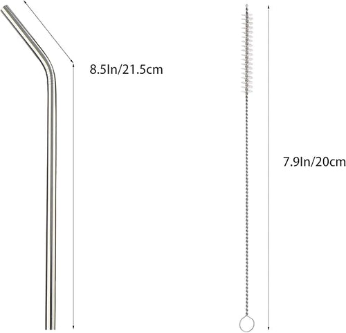 10 Pcs Stainless Steel Straws, Reusable Drinking Straws, Bent Metal Straw Sets with 2 Pcs Cleaning Brushes (Silver, 8.5 Inch)