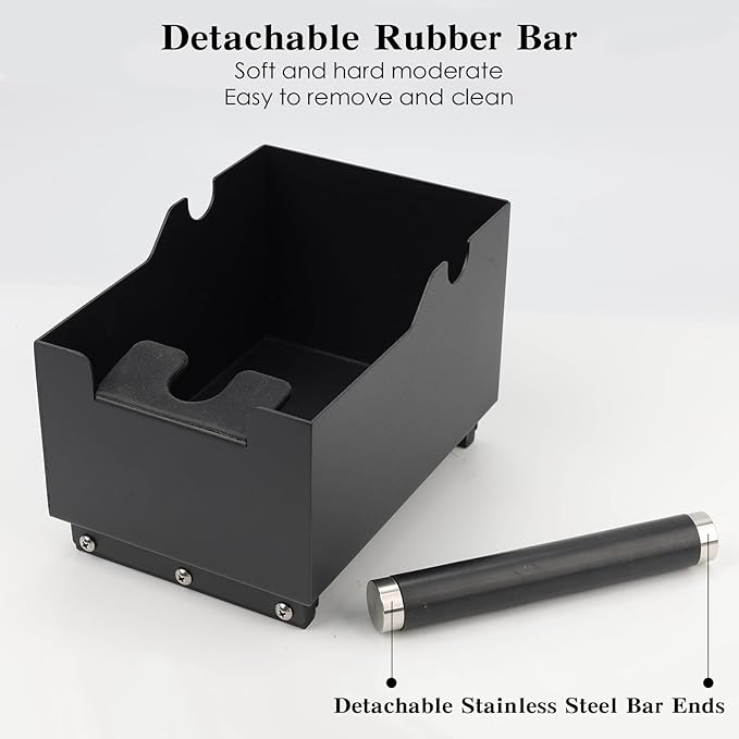 Espresso Knock Box, Stainless Steel Coffee Bag Container, With Steel Bracket And Noise Reducing Rubber Ring (Rectangle L-No base)