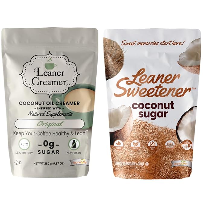Leaner Creamer Non-Dairy Sugar Free Coffee Creamer Powder (Original Pouch 9.87Oz + Leaner Sweetener 1Lb)