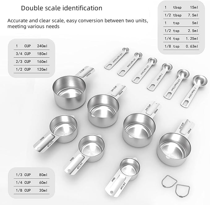 7x Stainless Steel Measuring Cups with 6x Measure Spoons Set,4x Plastic Measurings Cups for Liquids,Kitchen Gadgets for Cooking & Baking Utensils(17Pcs)
