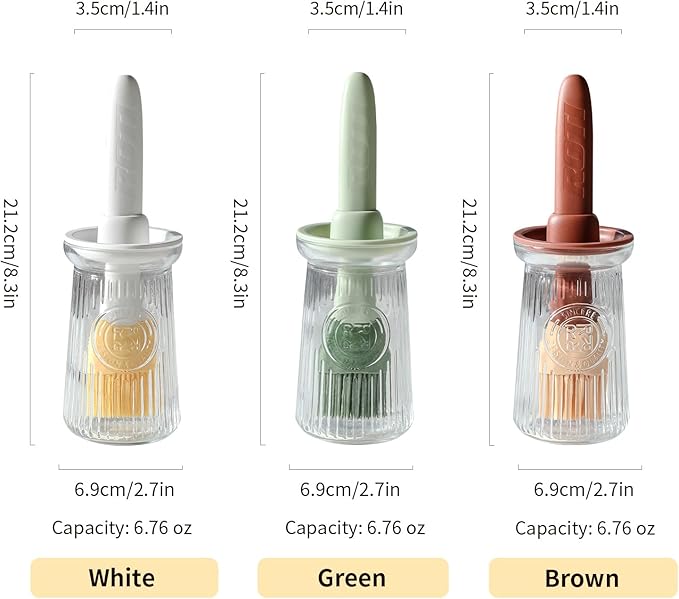 Oil Dispenser with Brush - Glass Olive Oil Dispenser for Kitchen, 3 IN 1 Oil Dispenser Bottle with Silicone Basting Brush for Cooking Vinegar Sauce BBQ Grill Frying (Green/White)