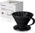 Pour Over Coffee Dripper - Ceramic Pour Over Coffee Maker Cone, Porcelain Coffee Drip, Pour Over Single Cup, Manual Brew Maker for Home, Cafe, Office - 1-4Cup, V60 Size 02 (Black)