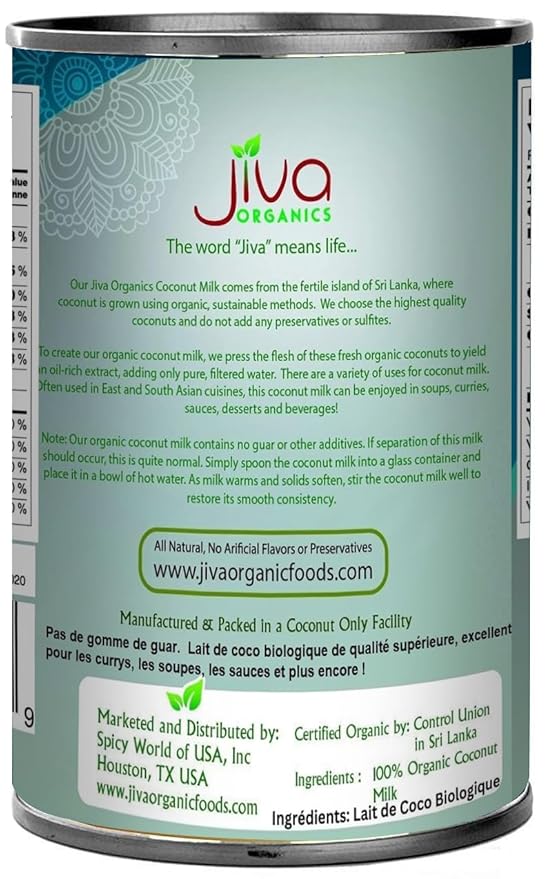 Organic Coconut Milk 13.5 Ounce (Pack of 12) - Unsweetened, Premium FULL 18% Fat, Vegan, Paleo, No Guar Gum, BPA Free, Keto Friendly by Jiva Organics