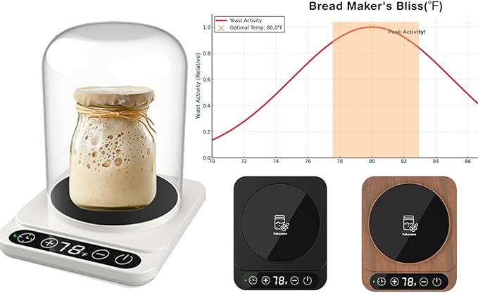 Pro Pakusane Sourdough Starter Warmer Mat 3.0 – Precise 1°F Temperature Control (70–100°F), Upgrade Sourdough Heating Mat Auto On/Off Heating, 12-Hour Timer, Game-Changer for Home Baking