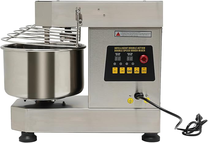 Commercial Food Mixer 750w,Stainless Steel Dual Rotating Dough Kneading Machine,10.5QT Heavy-duty Dough Mixer with Food-Grade Bowl Security Shield Timer for Bakery Restaurant Home