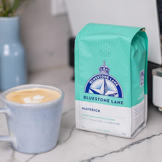 Bluestone Lane Coffee Beans, Maverick Espresso, Medium Roast, Whole Bean, 12 Ounce Bag (Pack of 2)