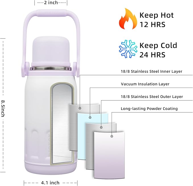 BJPKPK Insulated Water Bottle 27oz Stainless Steel Water Thermos with Handle and Cup Lid Travel Metal Thermos,Purple Pearl
