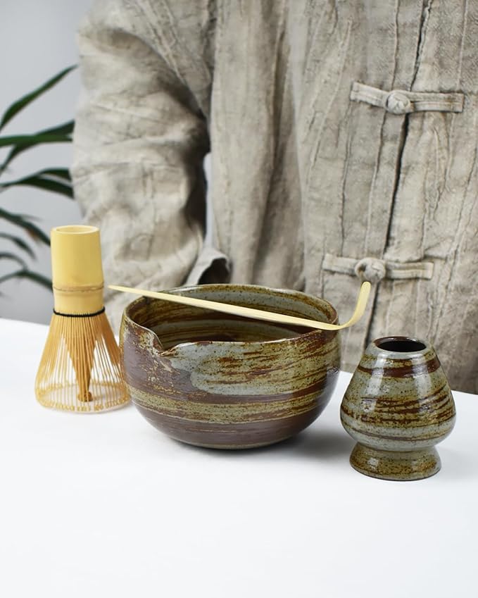 Artcome Premium Matcha Tea Set - 18.6oz Ceramic Bowl with Spout, Bamboo Whisk, Scoop, Whisk Holder & Brewing Guide - Durable & Elegant for Perfect Matcha Preparation