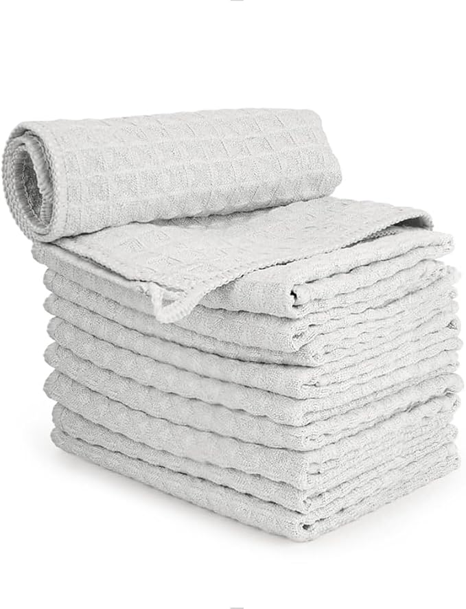 watchget Barista Micro Cloth 10 Pack, Microfiber Barista Cleaning Towels Microfiber Waffle Weave Kitchen Dish Cloth Coffee Bar Towel Coffee Machine Cleaning Cloth, Light Grey(12"x12")