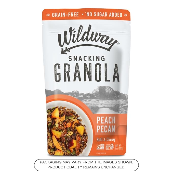 Wildway Keto Granola with Organic Ingredients | Peach Pecan | Grain-Free, Gluten-Free Cereal | Vegan, Low Carb & No Sugar Added | Paleo-Friendly, Non-GMO | Nutrient-Rich Fruit & Nut Snack | 8oz