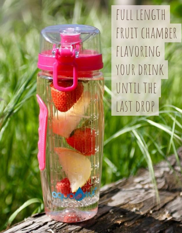 AquaFrut 32 OZ Fruit Infuser Water Bottle BPA-Free Fruit Infusion Sports Bottle - Flip Top Lid w Drinking Spout, Leak Proof, Made of Durable Tritan. Free Recipe eBook! (Black)