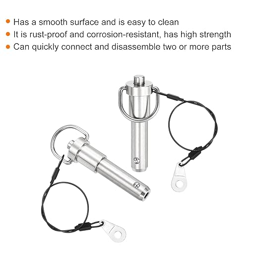 uxcell 1 Pcs Quick Release Pin, 1/2" x 2"(Dia. x L) Push-Button Ball Locking Pin 304 Stainless Steel Ring Handle Locking Pin with Wire for Audio Bimini Top Marine, Silver