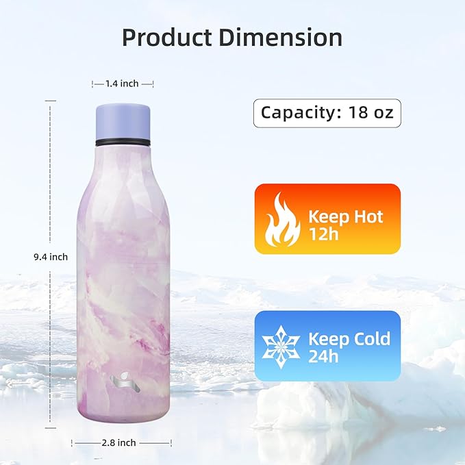 Insulated Water Bottle with Strap,18 oz Double Wall Stainless Steel Vacuum Bottles Metal Water Flask,Dawn