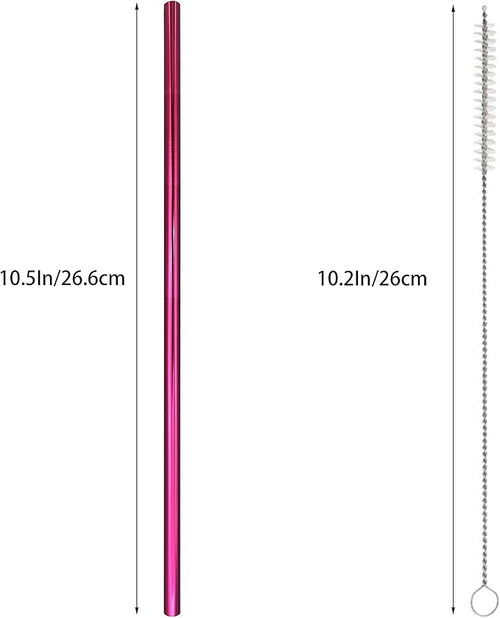 10 Pcs Stainless Steel Straws, Reusable Drinking Straws, Straight Metal Straw Sets with 2 Pcs Cleaning Brushes (10.5 Inch, Rose Red)
