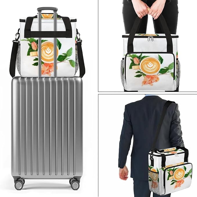 coffee beans cup flower Coffee Maker Carring Bag Travel Carrying Storage Tote Bag Compatible with Keurig K-Mini or K-Mini Plus Portable Single Serve Coffee Brewer Case with Pockets for K-cup Pods
