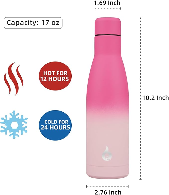 BJPKPK Insulated Water Bottle 17oz Stainless Steel Water Bottles Disawasher Safe Reusable Metal Thermos Keep Cold and Hot,Cherry