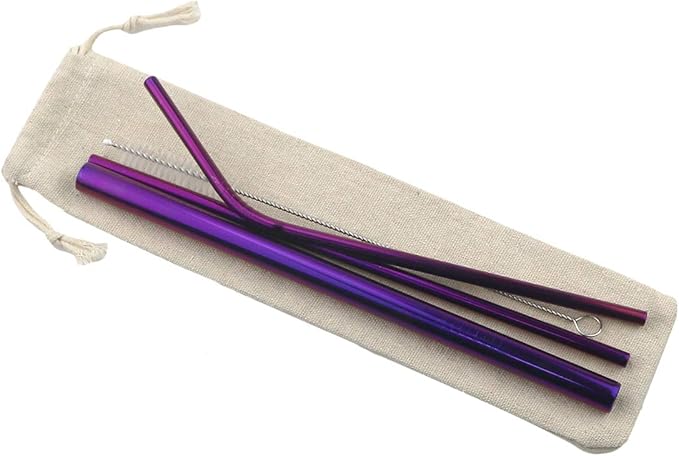 Gugrida Metal Straws Stainless Steel Straws 8.5" Drinking Straws Reusable 3 Set - Ultra Long Muti Color-Cleaning Brush for 20/30 Oz for Trail Tumblers Yeti RTIC SIC Ozark (2 Straight|1 Bent|1 Brush）