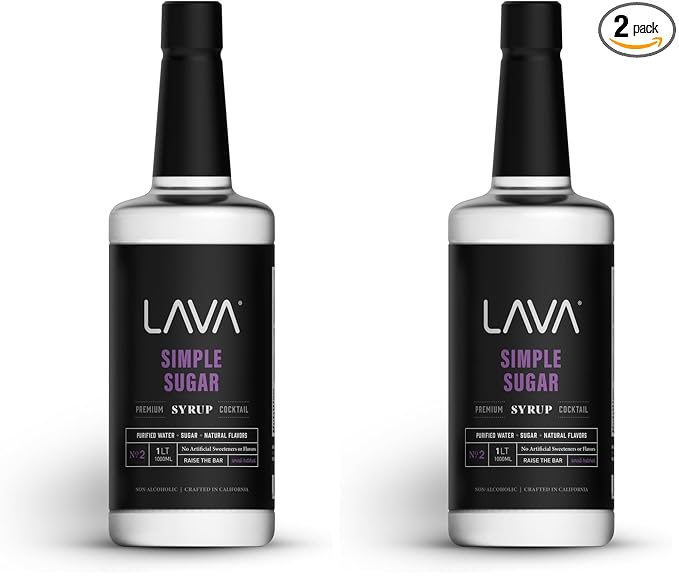 LAVA Premium Simple Syrup, 33.8oz (1-Liter) Made with 100% Sugar, No Artificial Sweeteners, Flavors, or Colors, 33.8oz (1-Liter, 2-Pack)