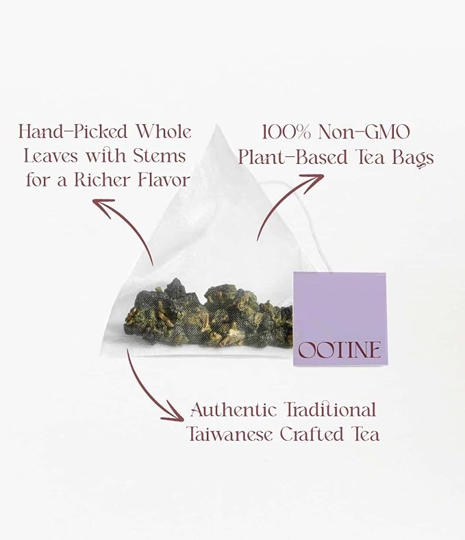 OOTINE, Mellow Amber Taiwan Oolong (12 Pyramid Sachets) | Honey and Dried Fruit Notes, Close to Black Tea & Japanese Wakoucha | Hand-Picked Quality Whole Leaves in Plant-Based Sachets | Caffeine Alternative for Gentle Focus, Supports Gut Health | Multi...