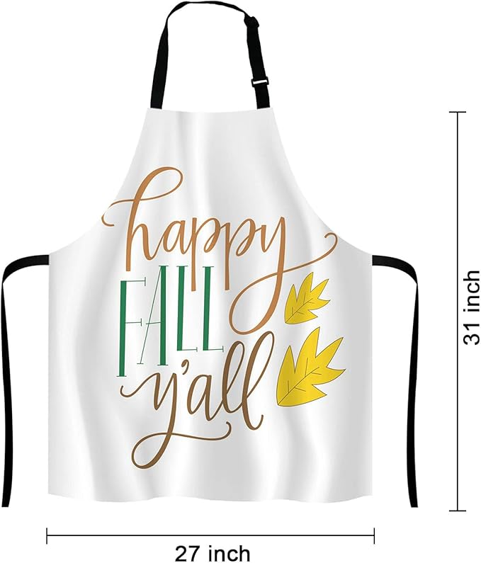 Happy Fall Y'all Kitchen Cooking BBQ Chef Apron,Funny Apron for Men, Women - Dad Presents, Presents for Men - Birthday, Mothers Day Presents for Mom, Wife, Husband, Brother, Friends
