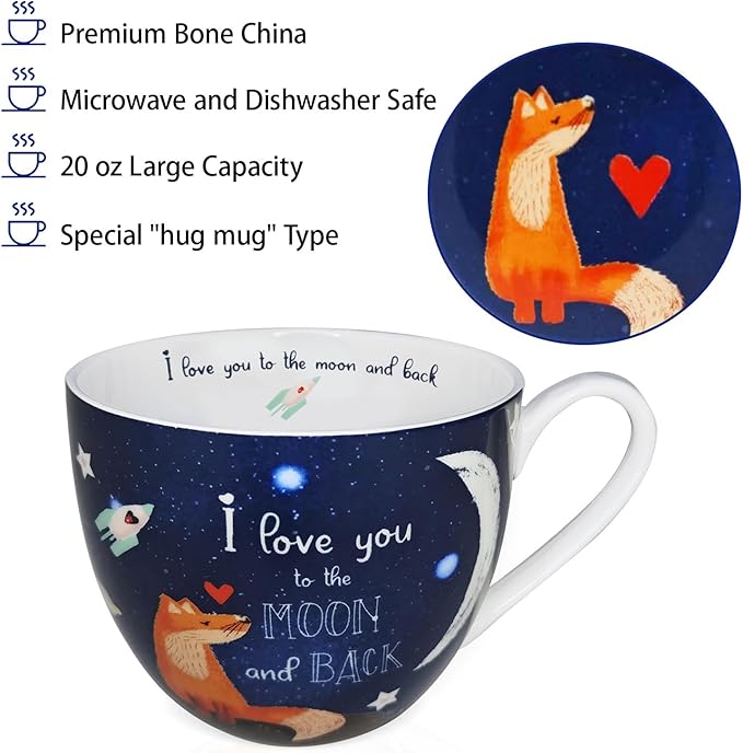 I Love You Coffee Mug, Premium 20 oz Bone China Coffee Tea Hug Mug, Perfect Holiday, Birthday, and Valentine's Day Gift for Lovers and Family Members, Designed in England by Harvest Green Studio