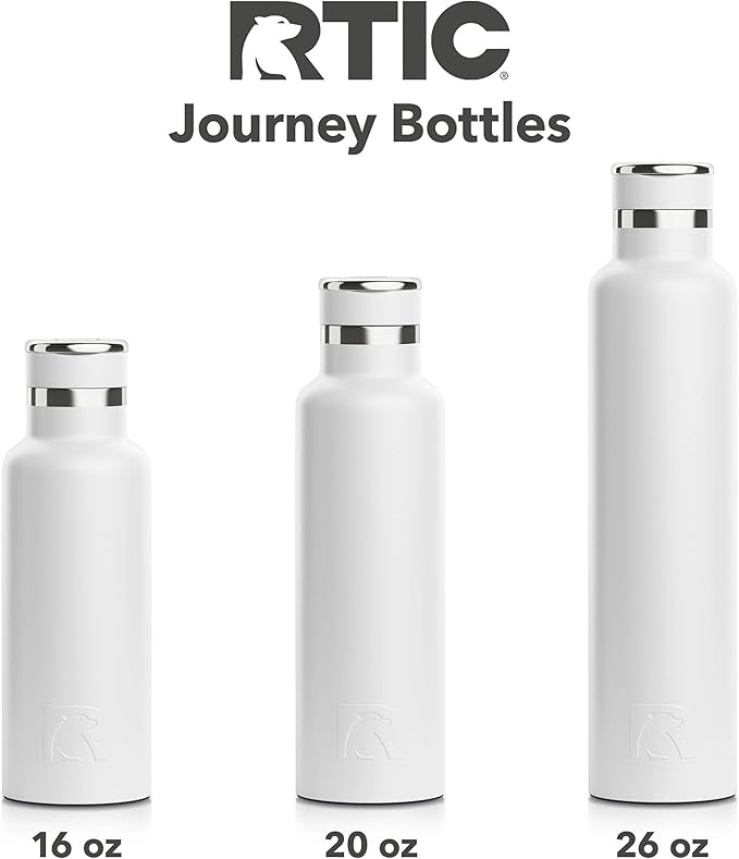 RTIC 16oz Journey Bottle Metal Stainless Steel Vacuum Insulated, BPA Free, Reusable, for Water, Hot and Cold Drinks, Travel, Sports, Camping, White