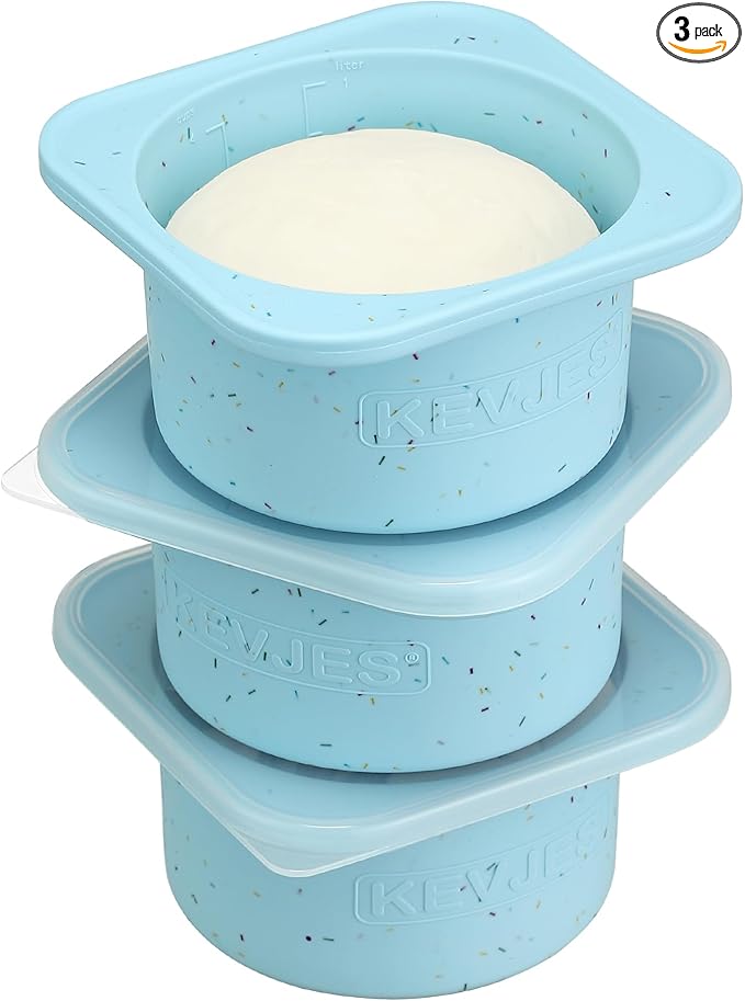 PLUS 1000ml Pizza Dough Proofing Containers for DIY family Artisan Pizza, Food Grade Silicone Stackable Boxes with Lids, Freezer, Fridge, Dishwasher Safe-Sprinkles Pattern-3 Pack (Aqua)