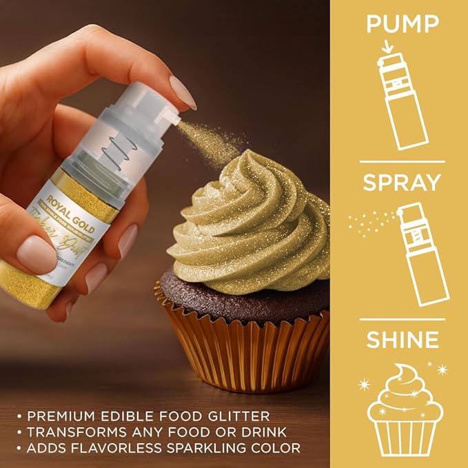 Bakell - Royal Gold Tinker Dust (4g, 1x Mini Spray Pump) Edible Glitter for Food, Desserts, and Beverages!