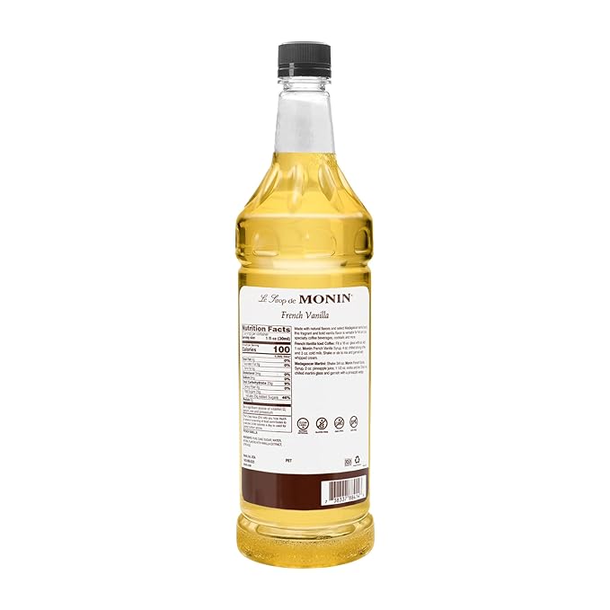 Monin - French Vanilla Syrup, Boxed, Versatile Flavor, Natural Flavors, Great for Coffees, Cocktails, Shakes, and Kids Drinks, Non-GMO, Gluten-Free (1 Liter)