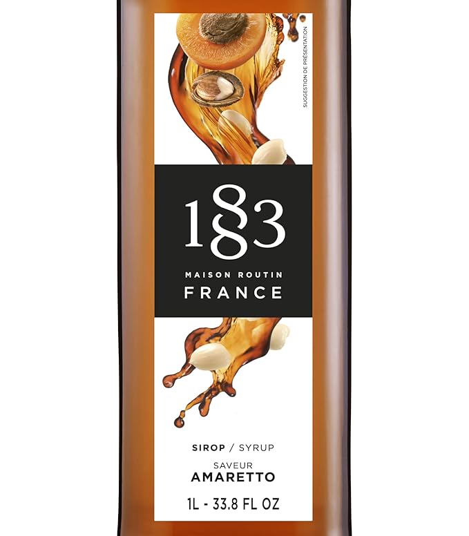 1883 Amaretto Syrup - Flavored Syrup for Hot & Iced Beverages - Gluten-Free, Vegan, Non-GMO, Kosher, Preservative-Free, Made in France | Glass Bottle 1 Liter (33.8 Fl Oz)