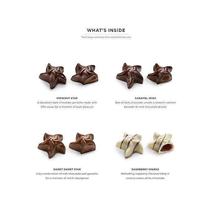 Godiva Holiday Stars Collection Gift Box, Festive Star-Shaped Chocolates with Ganache, Caramel & Raspberry Filling, Limited Edition Holiday Assortment, 16 Pc