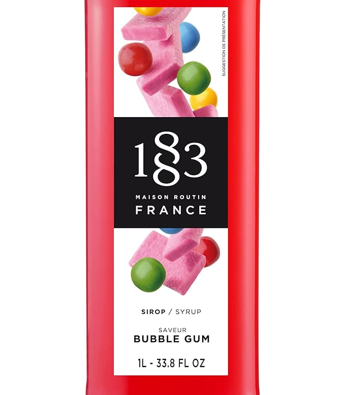 1883 Bubblegum Syrup for Drinks, Made in France, 1 Liter Glass Bottle