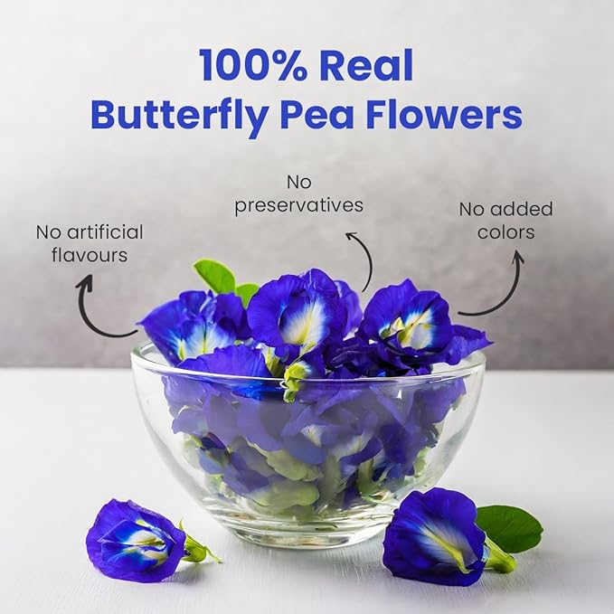 BLUE TEA - Butterfly Pea Flower Tea - 10 Count - Pyramid Plant Based Tea Bag | ANTIOXIDANT RICH | Flower Based - Detox Tea - Herbal Tea - Caffeine Free - Non-Bitter | Zipper Pack